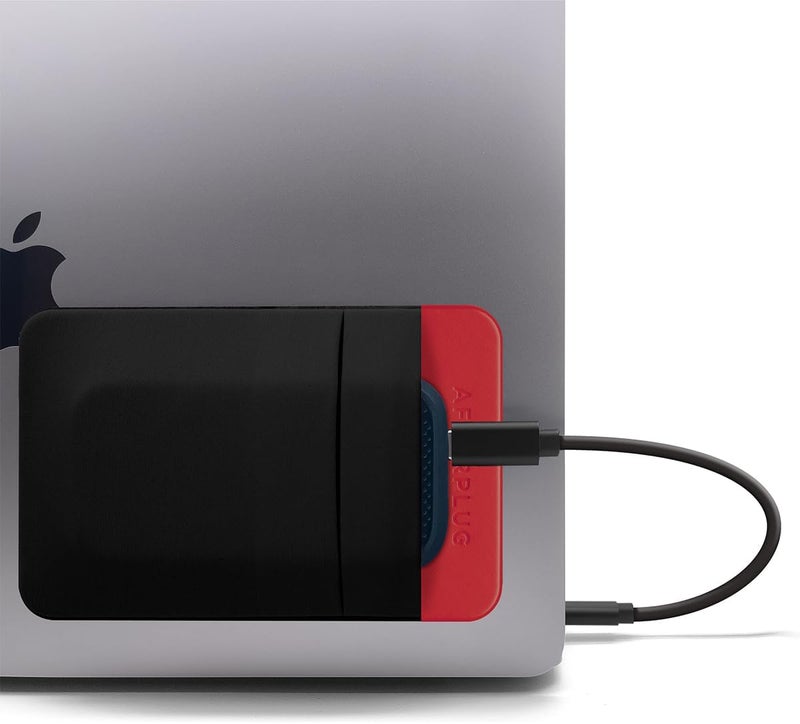 Afterplug 2-Pocket Adhesive Storage Pouch, Laptop Accessory Organizer for SSD, Magic Mouse, Cables, Black and Red - Image 1